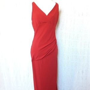 RED LONG V Neck Gown